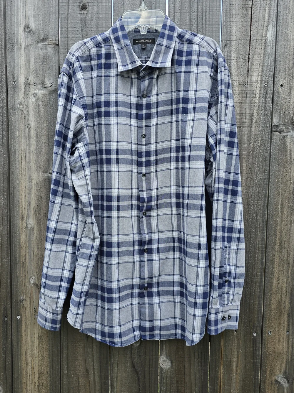 Banana Republic Gray and Blue Plaid Button-Down Shirt